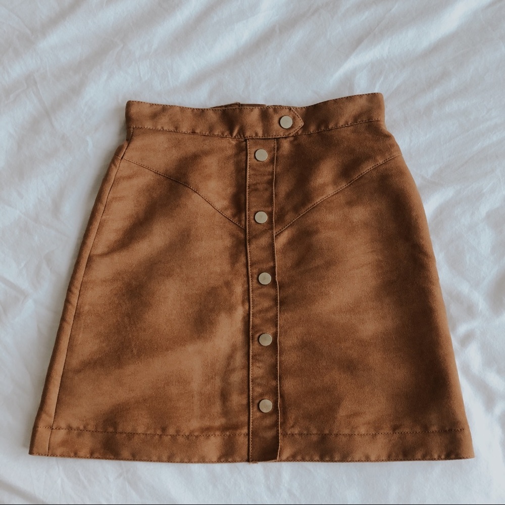Suede button front skirt